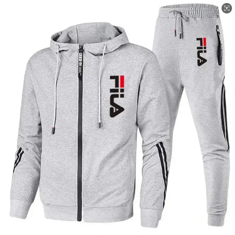 2026 Men's Spring and Fall Outdoor Zipper Jacket + Sweatpants Jogging Set Casual Basketball Fitness Two-piece Set