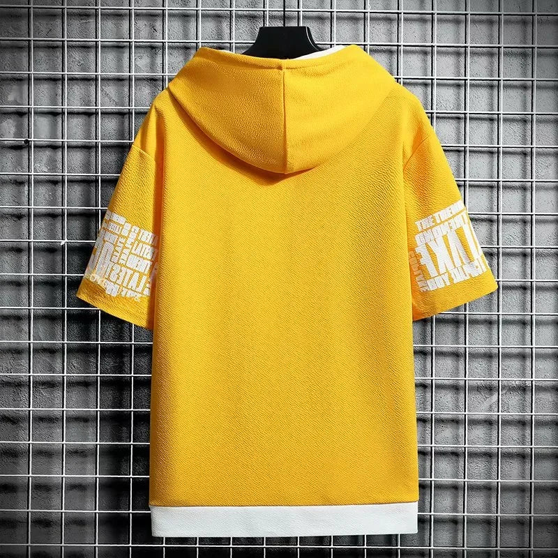 T Shirt Print Hooded Top Short Sleeve
