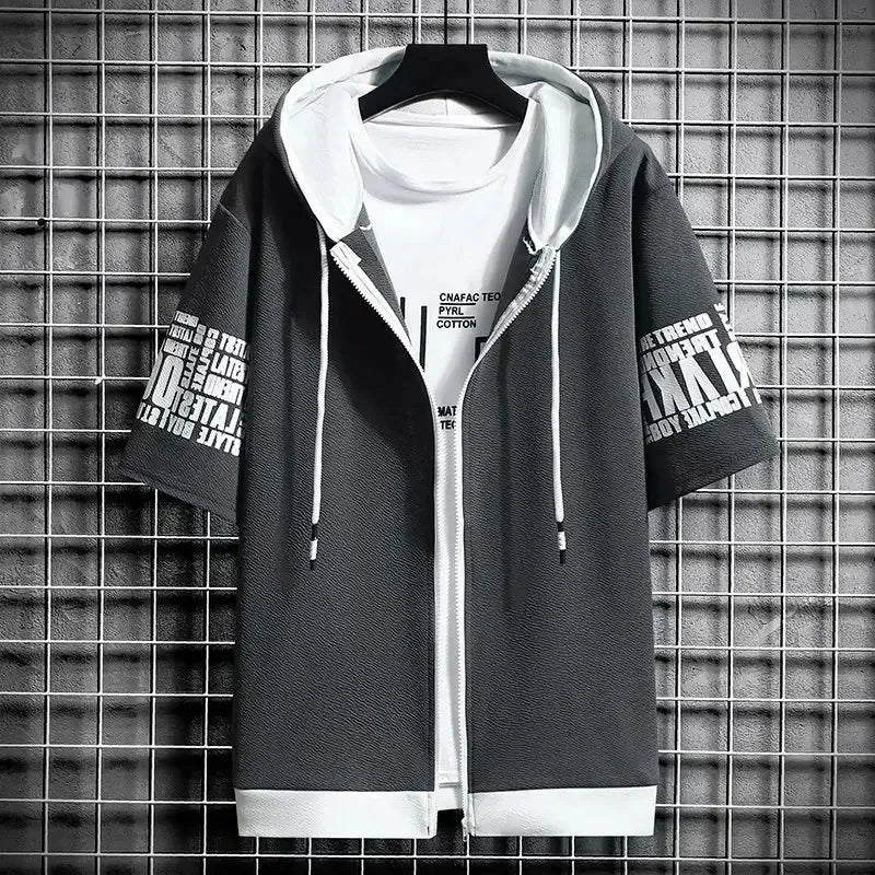 T Shirt Print Hooded Top Short Sleeve