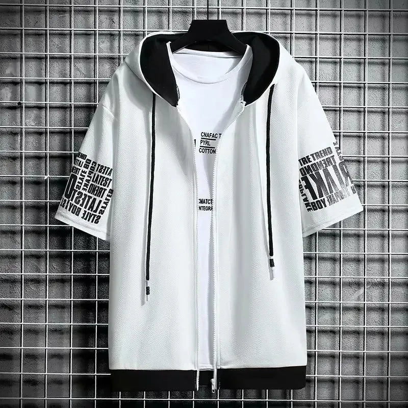 T Shirt Print Hooded Top Short Sleeve