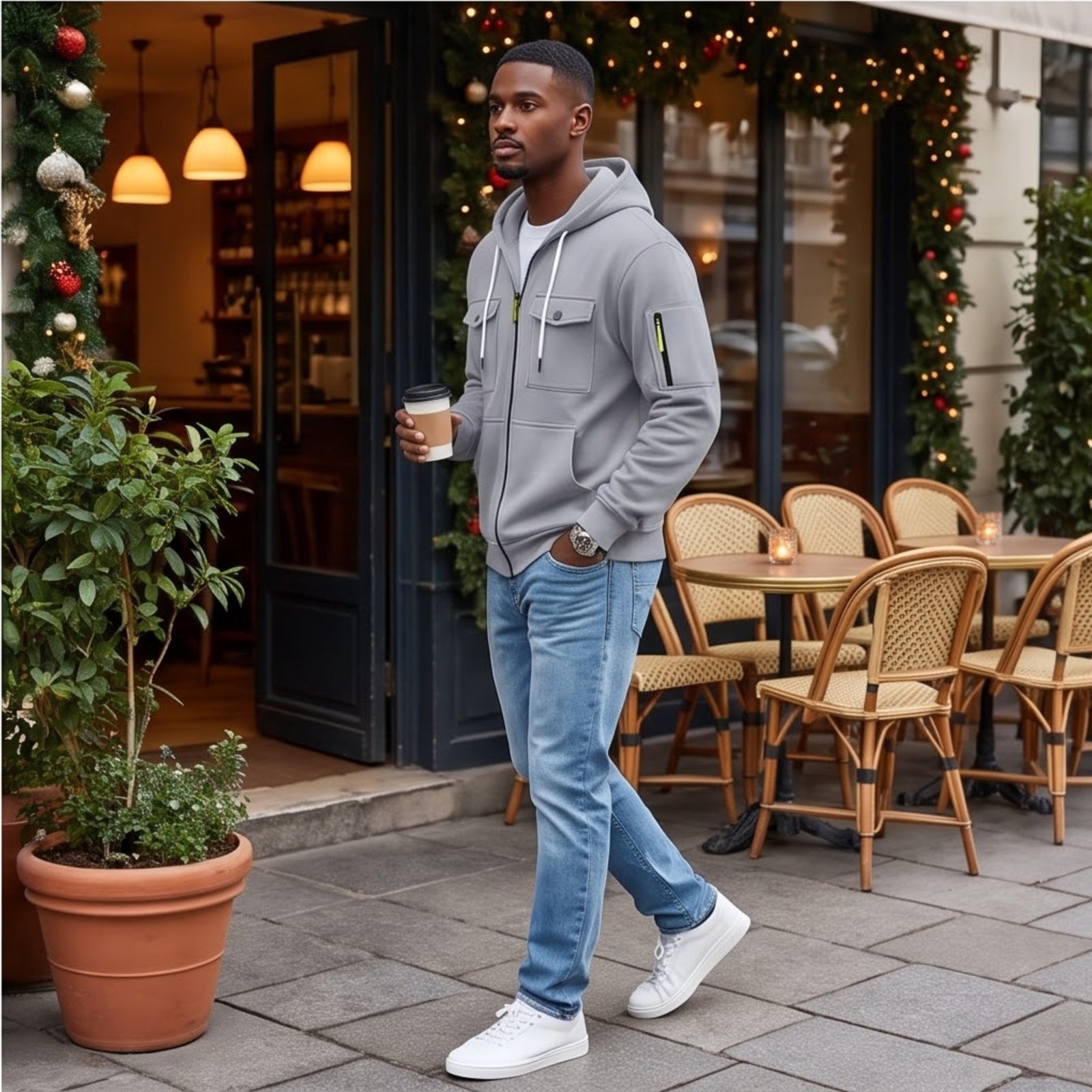 Fashion Multi-Pocket Zip Hoodie Coats
