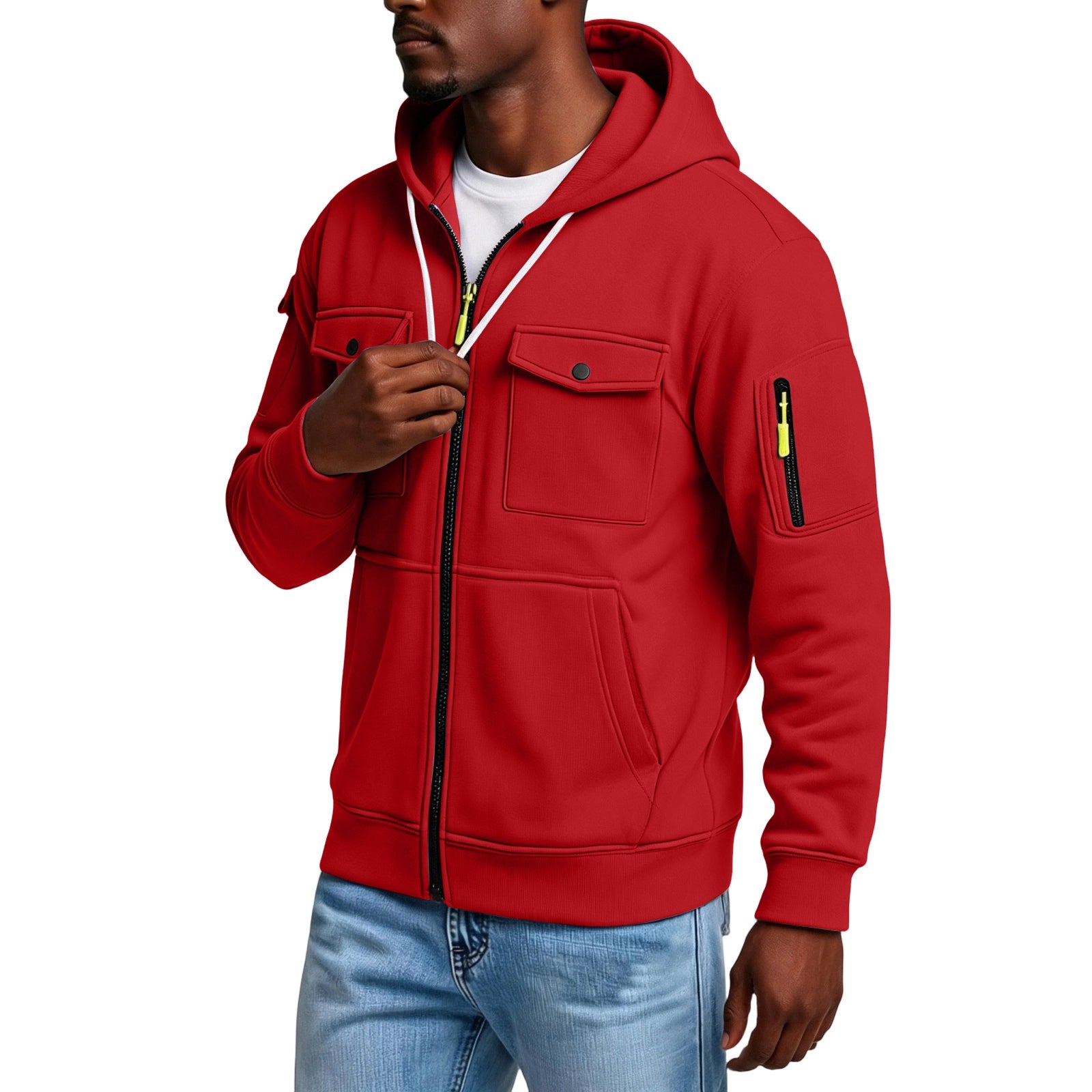 Fashion Multi-Pocket Zip Hoodie Coats
