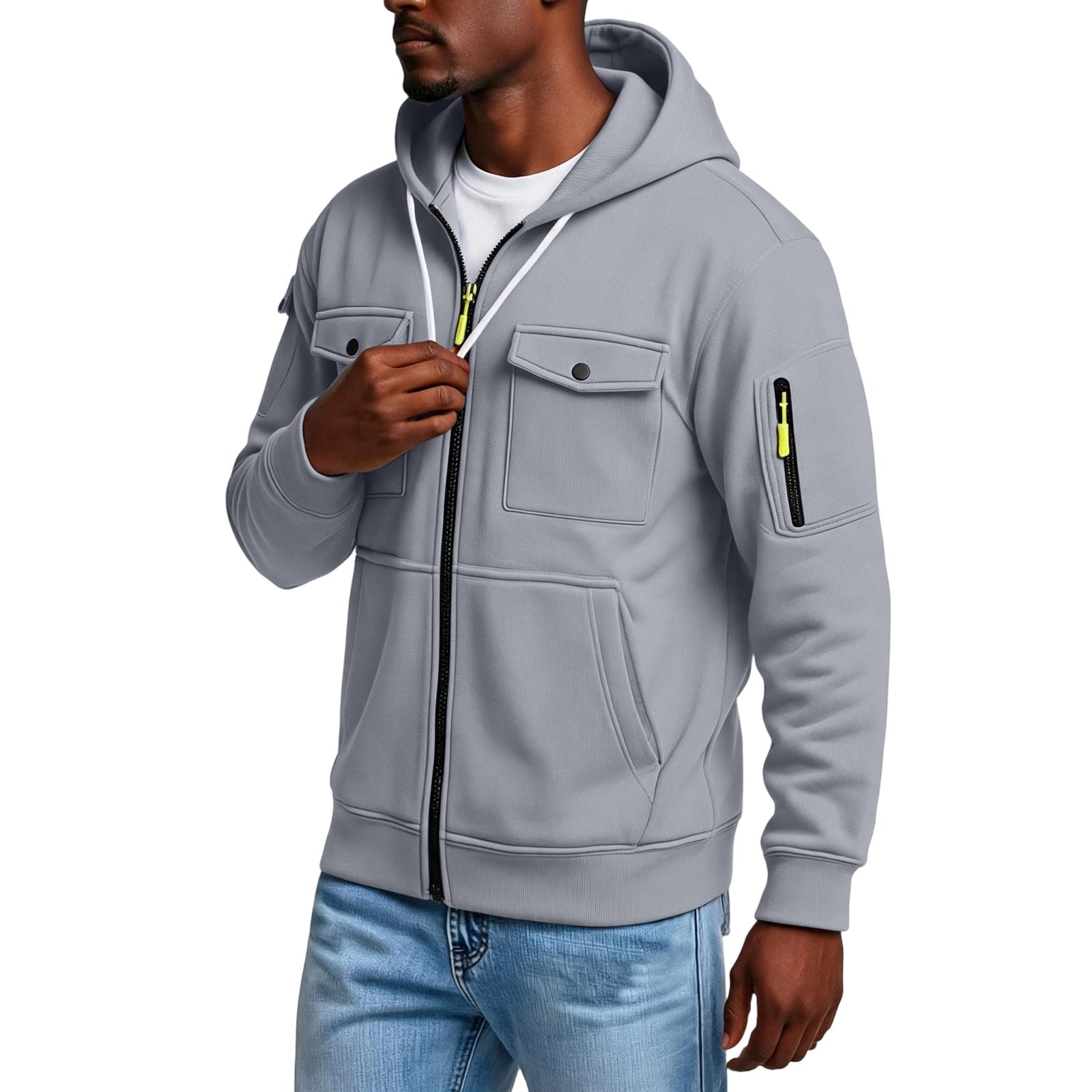 Fashion Multi-Pocket Zip Hoodie Coats