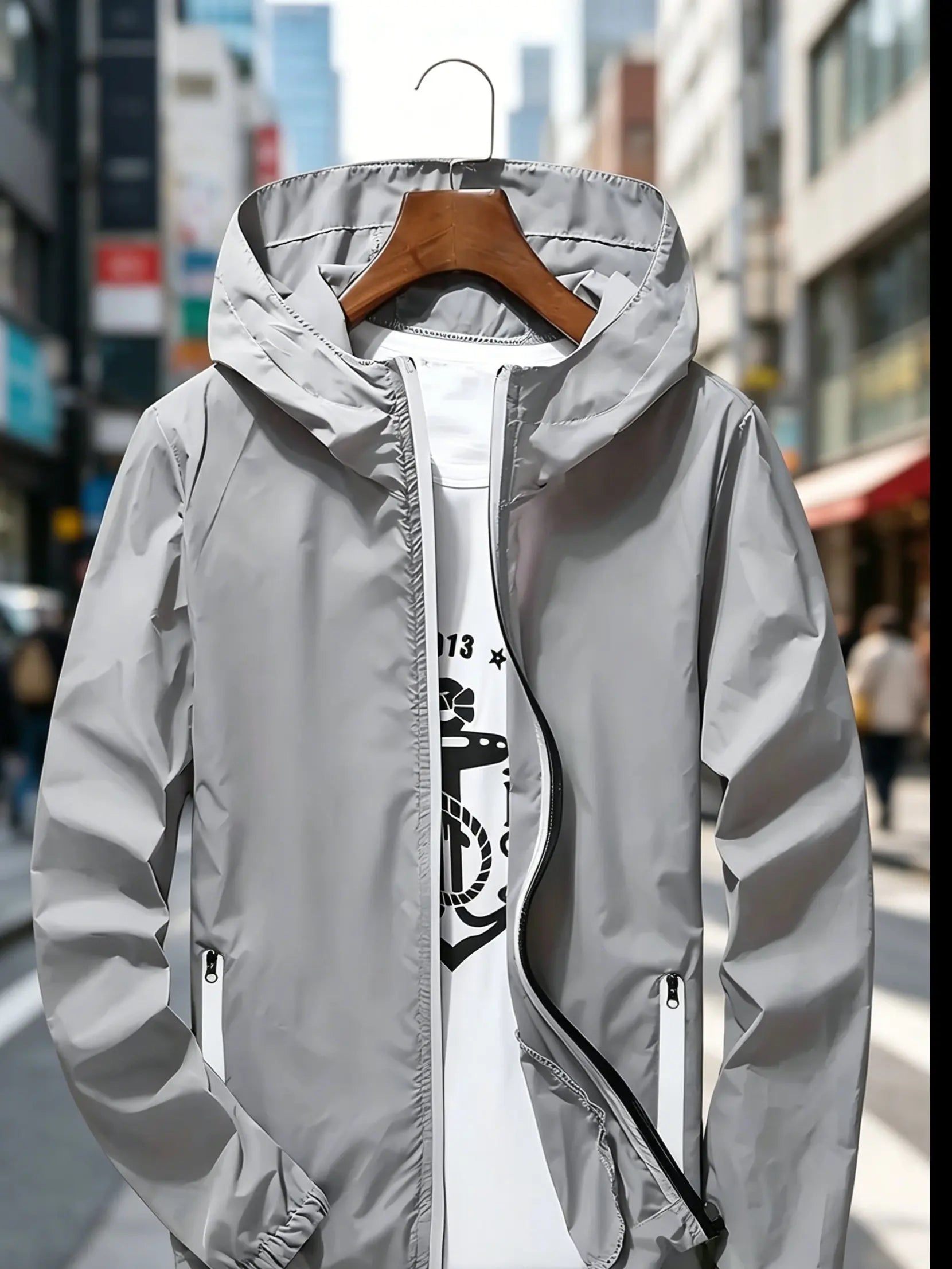 Full-Zip Casual Jacket with Zipper Pockets