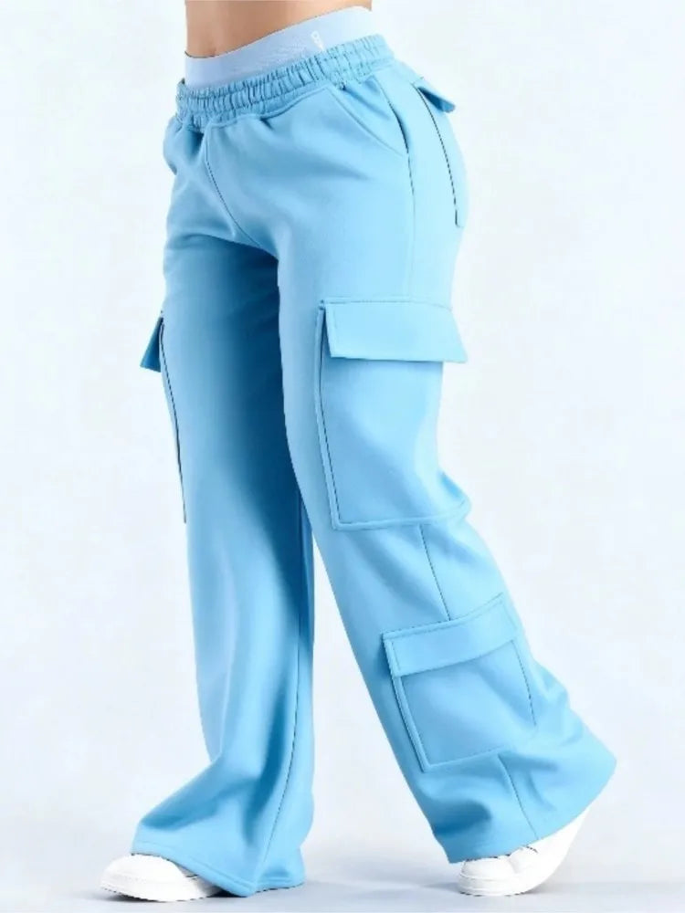 Fashion Solid Color Casual Pockets Pant