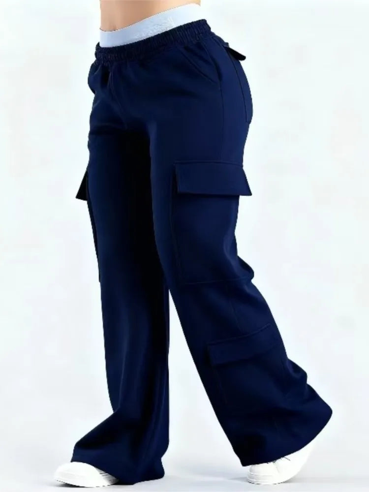 Fashion Solid Color Casual Pockets Pant